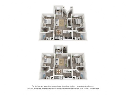 Floor plan for 2 beds, 2 baths, 950 sqft